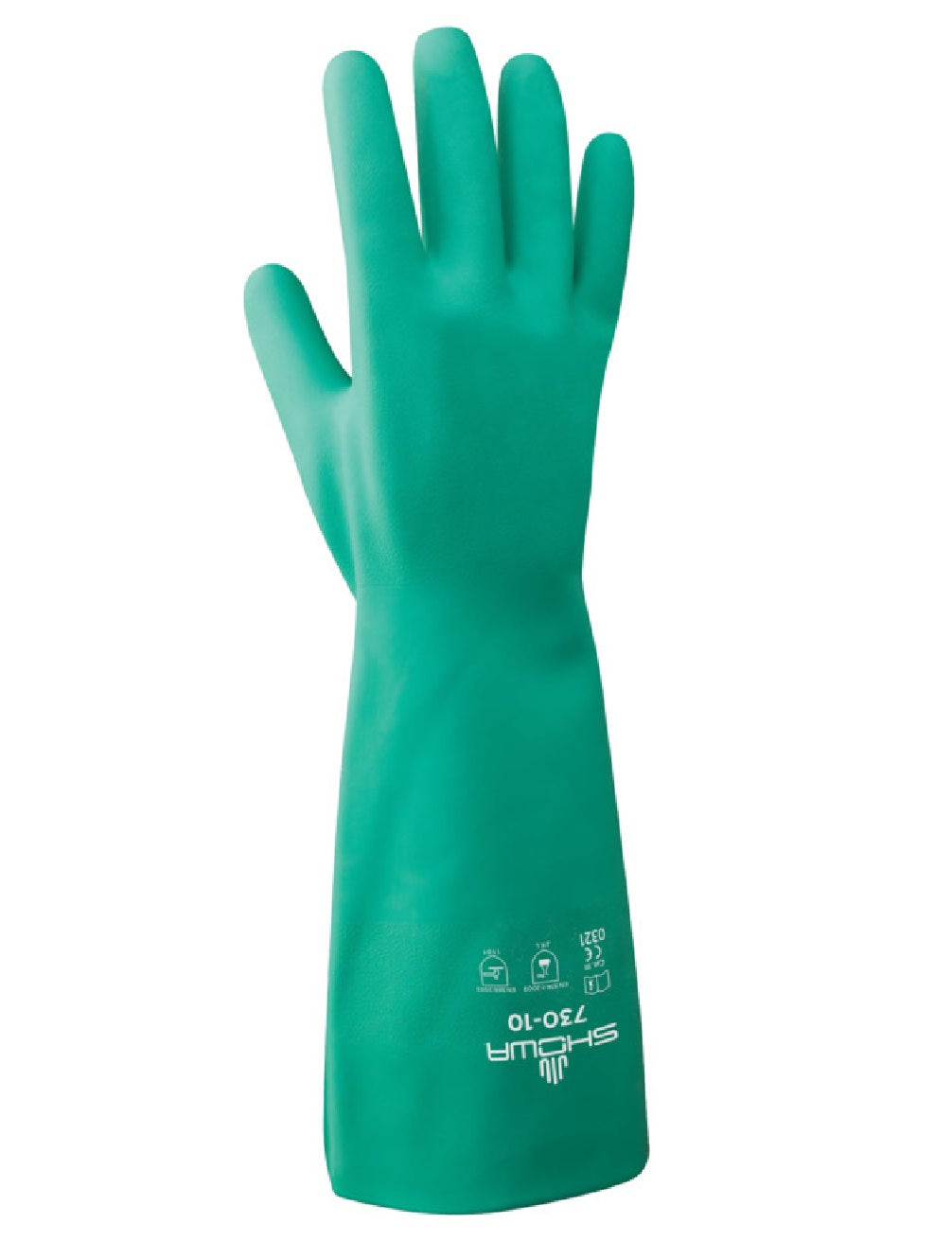 Showa 730-10.RT Unisex Nitrile Chemical Gloves, Green, Size XL