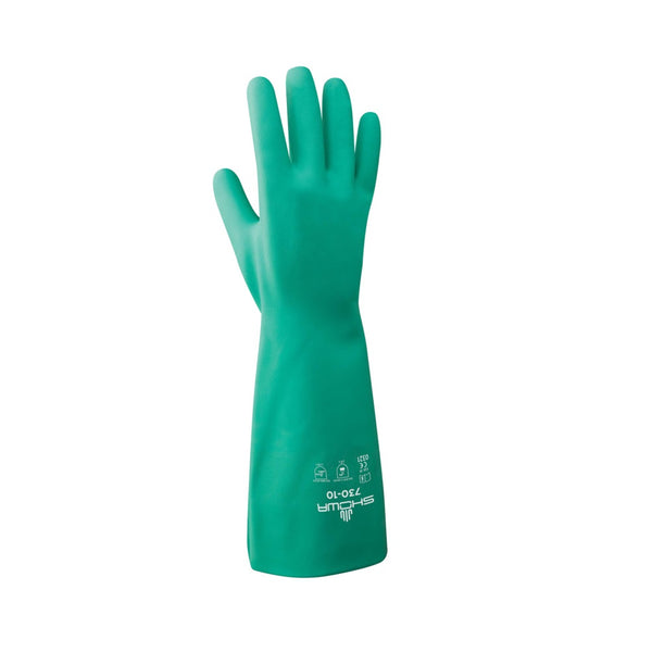 Showa 730-09.RT Unisex Nitrile Chemical Gloves, Green, Large