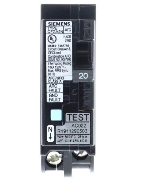 Siemens Q120DFN Circuit Breaker, 120 V, Arc-Fault