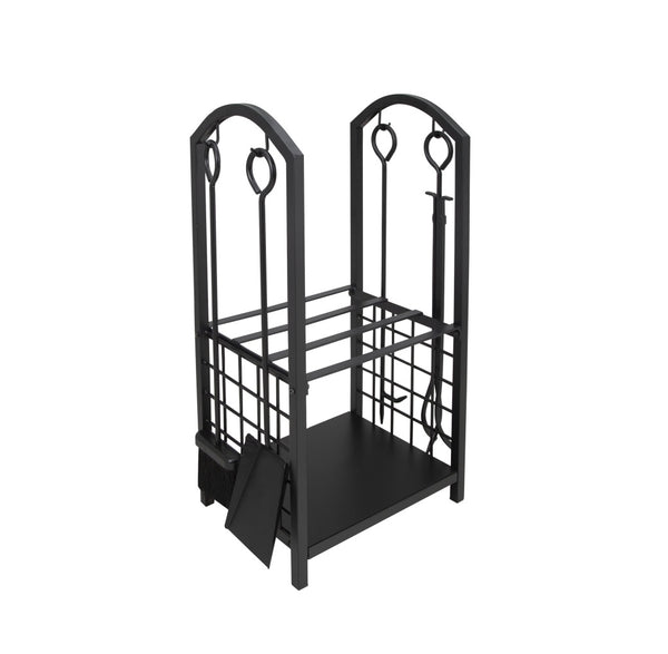 Simple Spaces T88091BK Fireplace Log & Took Rack Set, Black