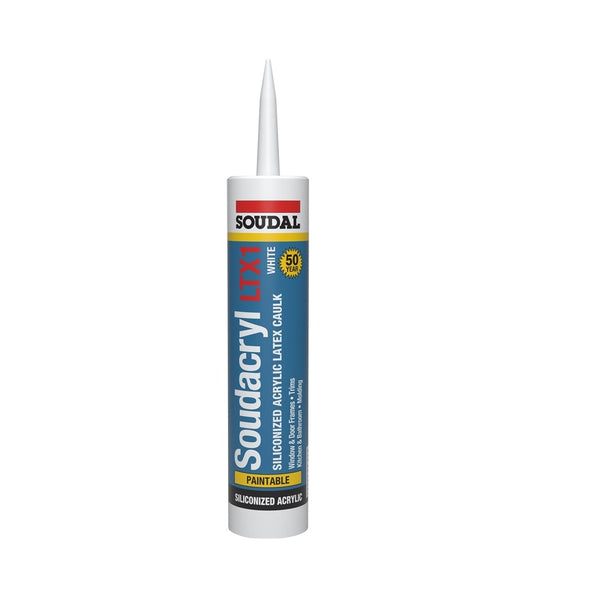 Soudal 146901 Siliconized Acrylic Latex Caulk, White , 10.1 Oz