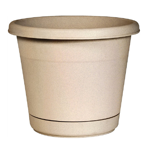Southern Patio RN1608TA Rolled Rim Planter with Saucer, Oxford Tan, 16 Inch