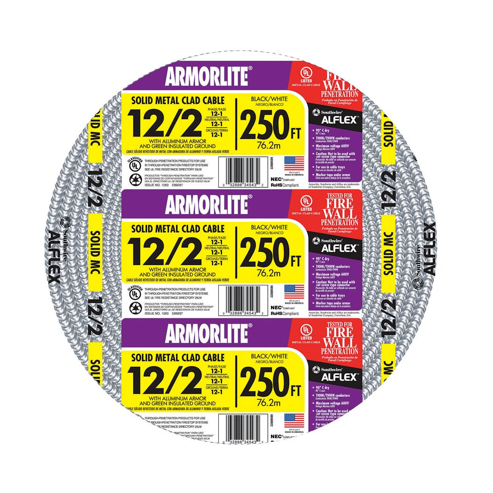 Southwire 68580055 ARMORLITE Armored MC Cable, 250 Feet