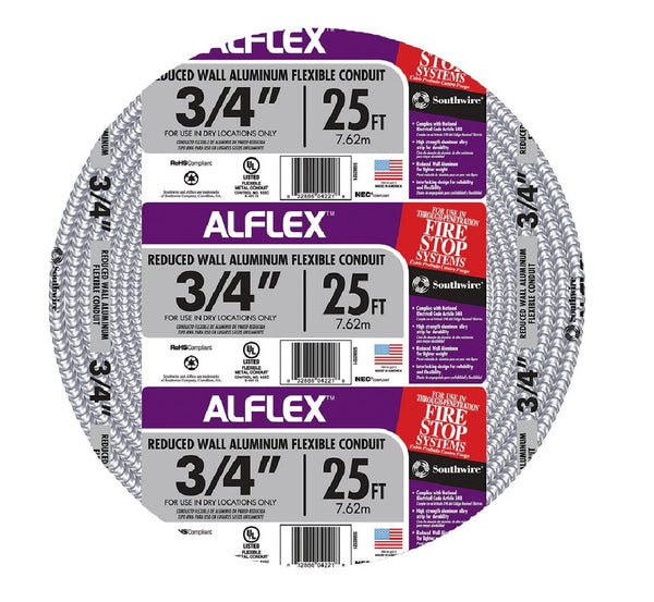 Southwire 55082321 Alflex RWA Flexible Conduit, 3/4 Inch x 25 Feet