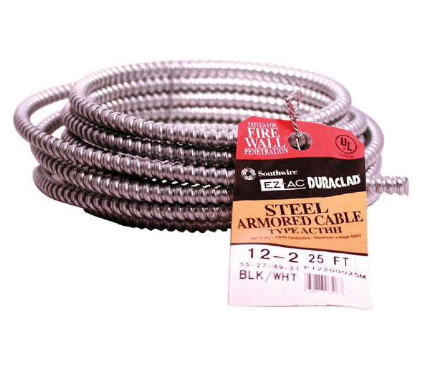 Southwire 55274921 Cable Ac 12-2 Alflex Thhn Bond Wire With Steel Armor, 25 Feet