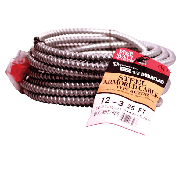 Southwire 55275021 Cable Acthr 12-3 Alflex Thhn Bond Wire With Steel Armor, 25 Feet