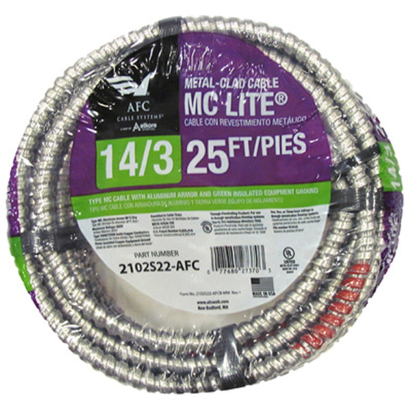 Southwire 68582621 Solid CU Armorlite Metal-Clad Cable, 25'
