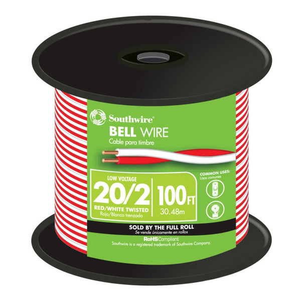 Southwire 56750023 20/2 Solid Copper Bell Wire, 100 Feet