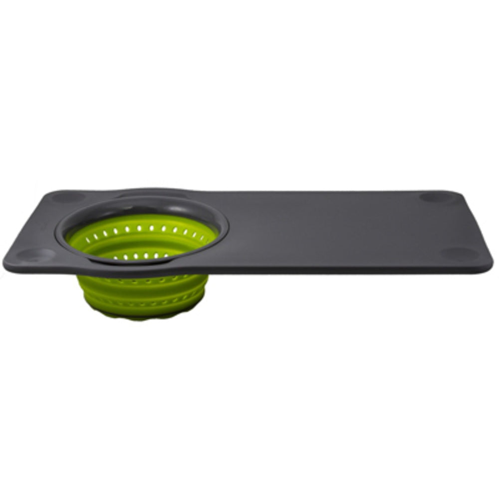 Squish 41144 Over Sink Cutting Board With Collapsible Colander, Green & Gray