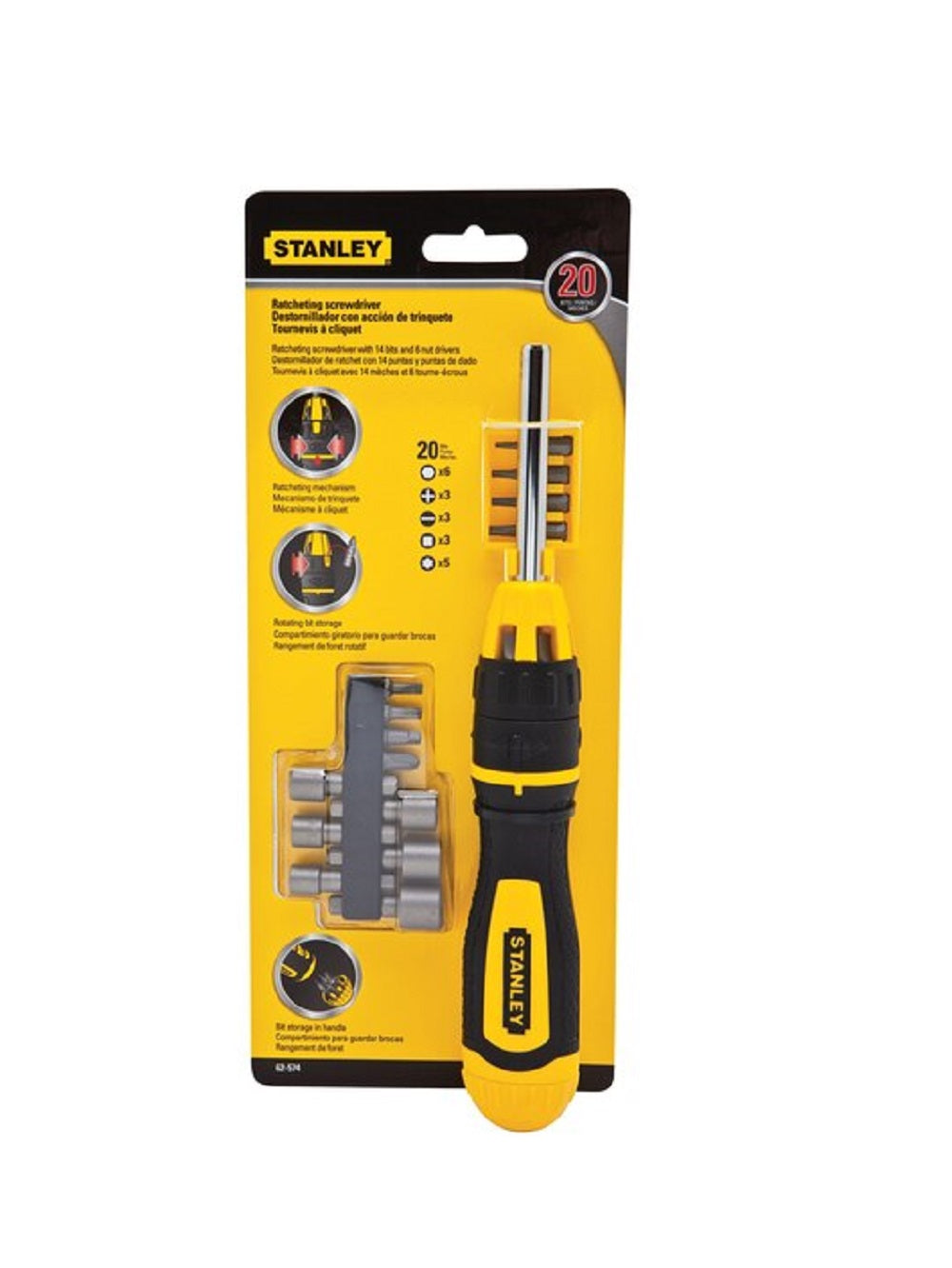 Stanley 62-574 Multi-Bit Ratcheting Screwdriver Set, 20 Piece