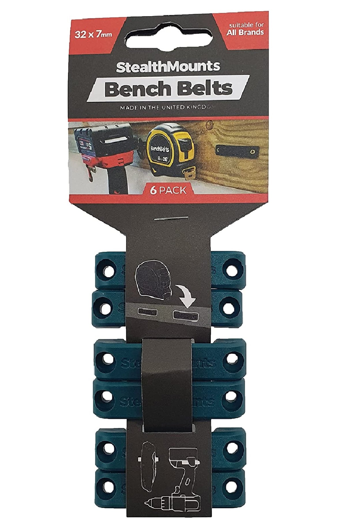 StealthMounts BB-BLU-6 Bench Belt Universal Tool Holder, 6-Pack