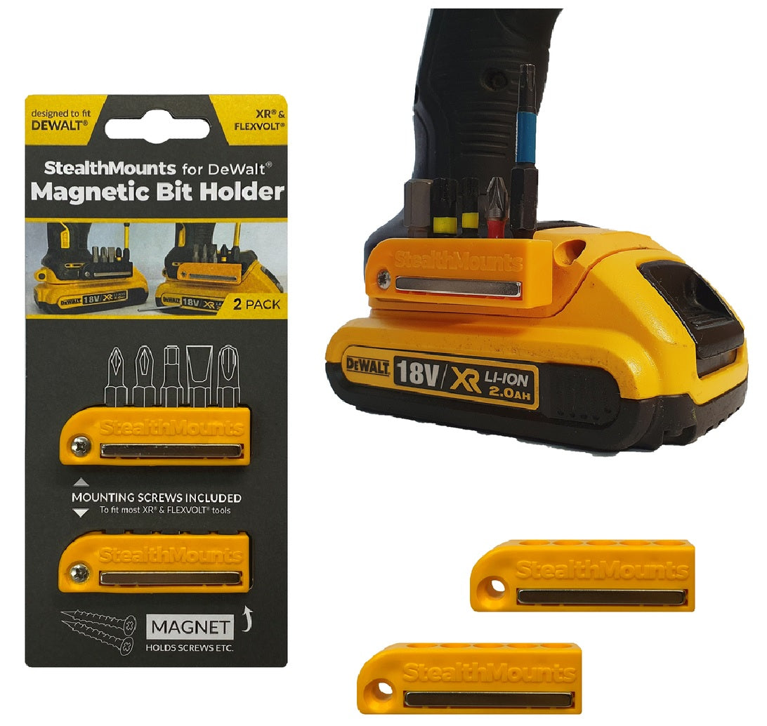 StealthMounts BH-DW-YLW-2 Magnetic Bit Holder for Dewalt XR & Flexvolt Tools, Yellow