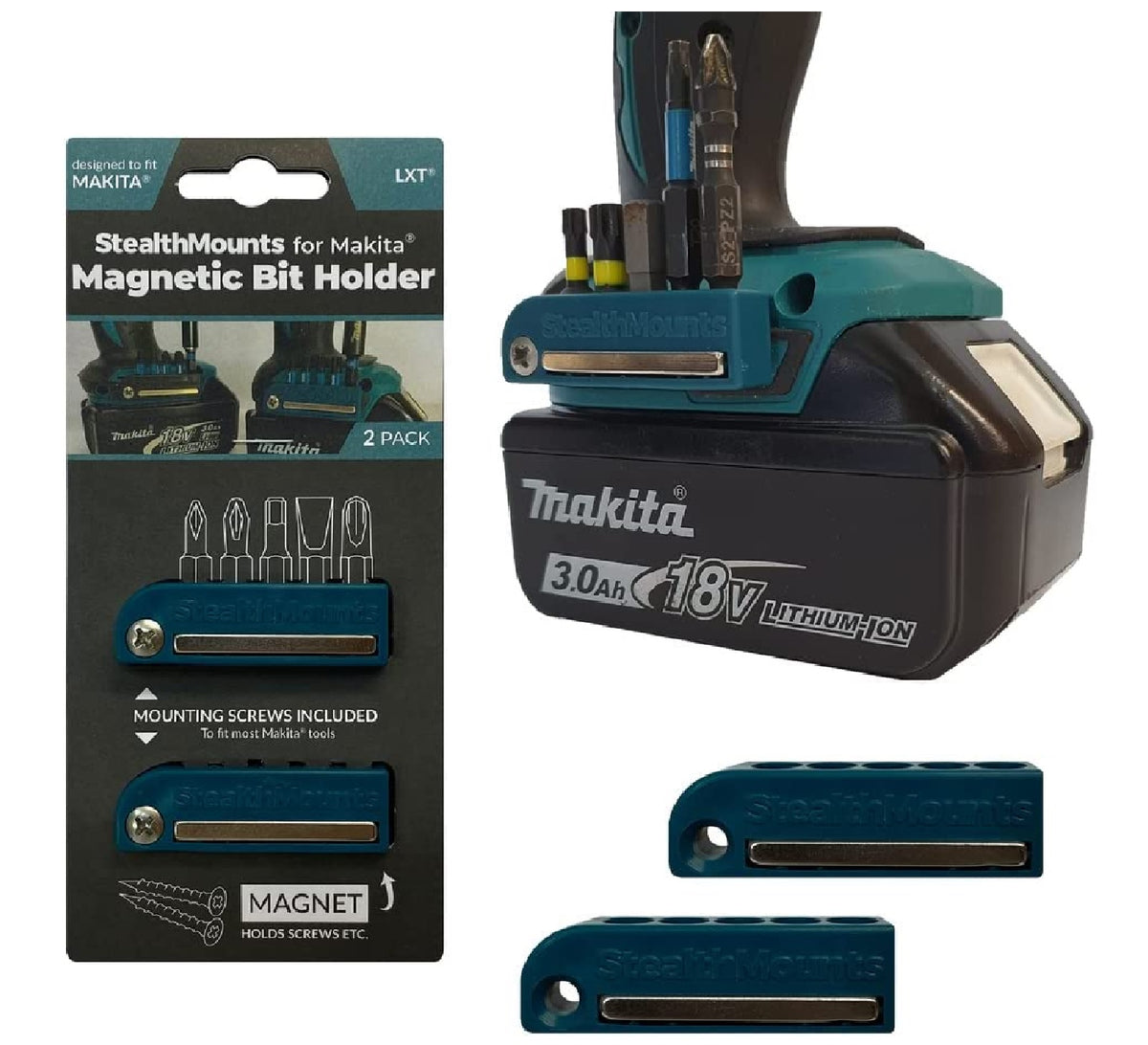 StealthMounts BH-MK-BLU-2 Bit Holder for Makita, 2-Pack