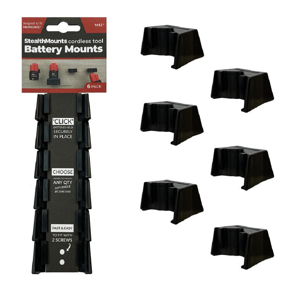 StealthMounts BM-MW12-BLK-6 Milwaukee M12 Battery Mounts, Black