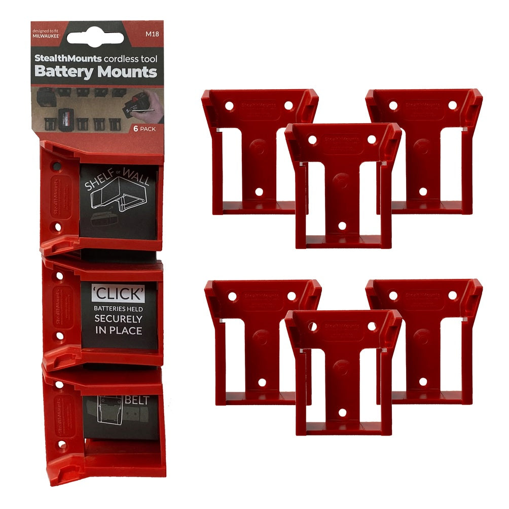 StealthMounts BM-MW18-RED-6 Milwaukee M18 Battery Mounts, Red
