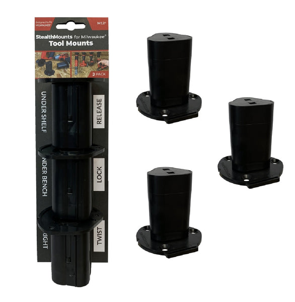 StealthMounts TM-MW12-BLK-3 Milwaukee M12 Tool Mounts, Black
