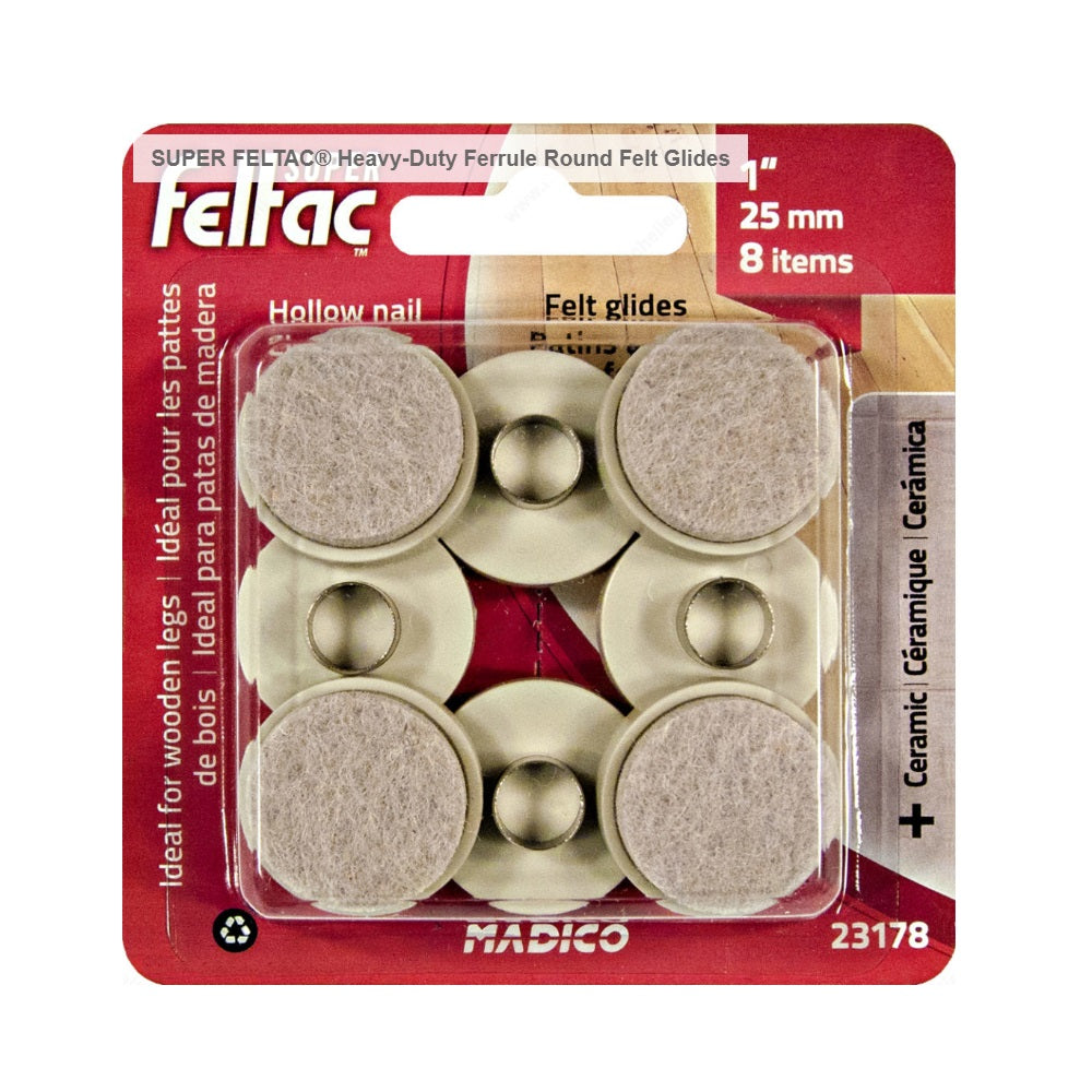 Madico 23178TV Super Feltac Heavy-Duty Ferrule Round Felt Glides