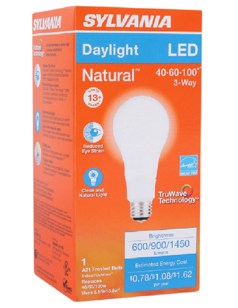 Sylvania 40778 Natural A21 3 WAY LED Light Bulb, 13.5 Watts