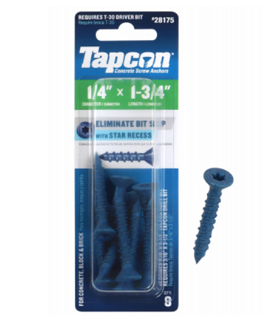 Tapcon 28175 Star Drive Concrete Anchor, 8-Count