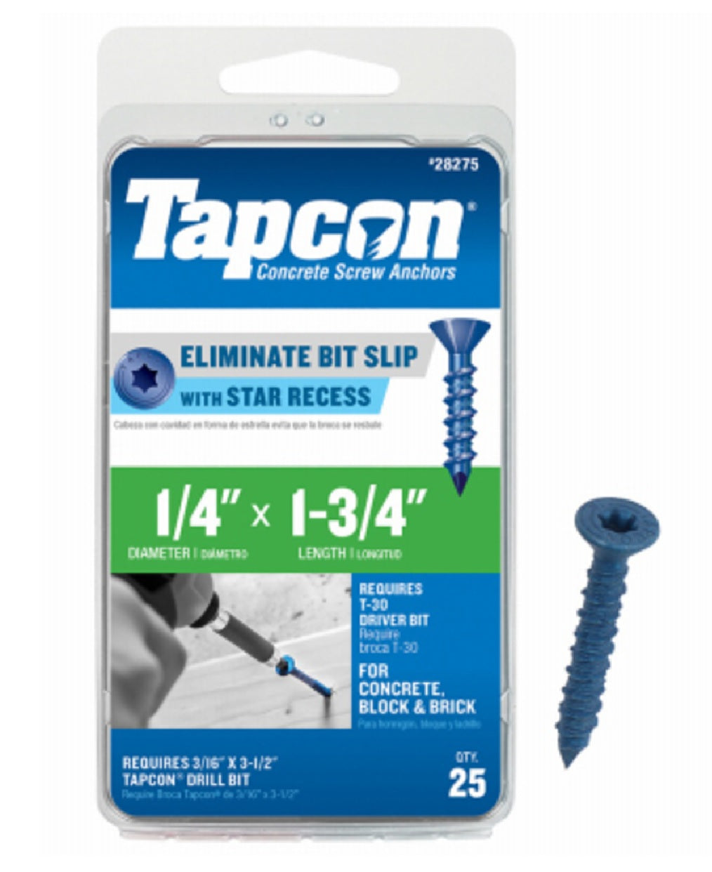 Tapcon 24275 Star Drive Concrete Anchors, 25-Count