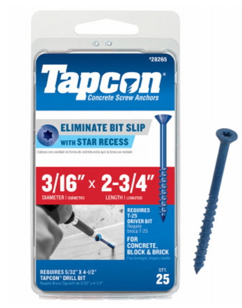 Tapcon 28265 Star Drive Concrete Anchors, 25 Pack