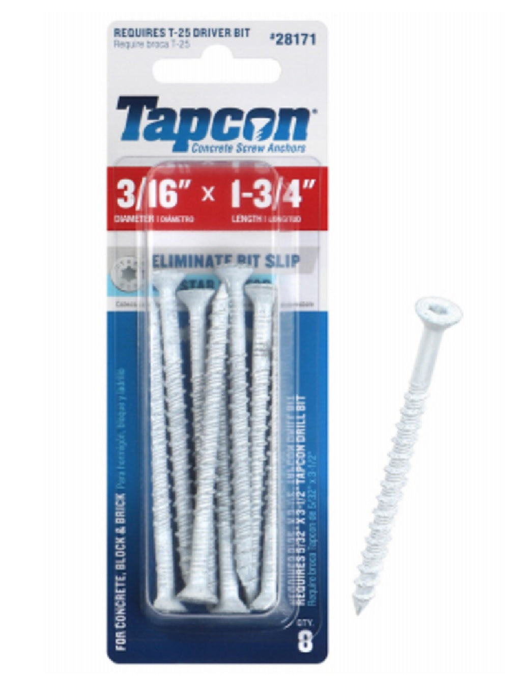 Tapcon 28171 Star Drive Concrete Anchors, 8 Pack