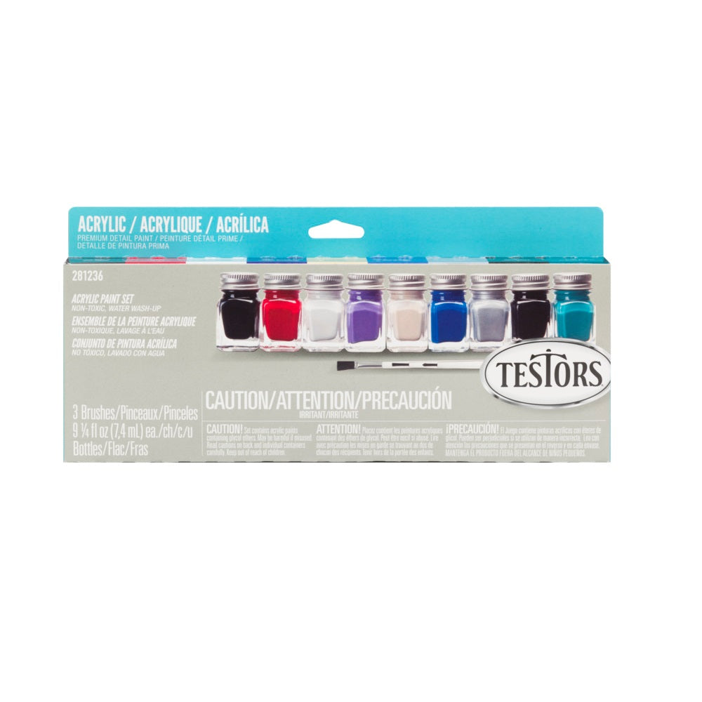 Testors 281236 Primary Colors Acrylic Paint Set, 9 Piece