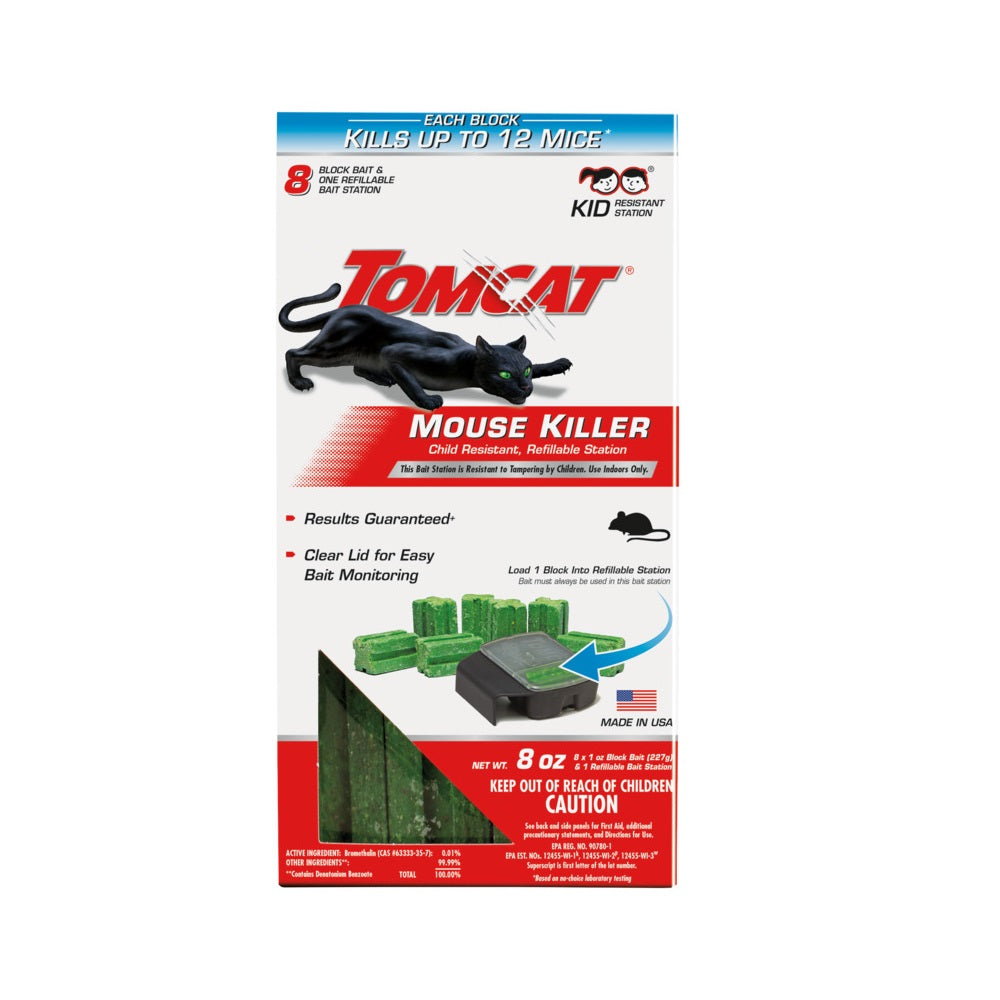 Tomcat 0371210 Mouse Killer Child Resistant Refillable Station, 8 Refills