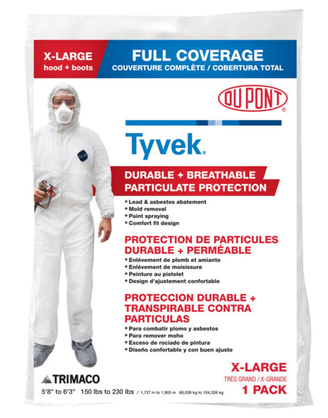 Trimaco 141232/12 Tyvek Coveralls With Hood & Boots, Extra Large