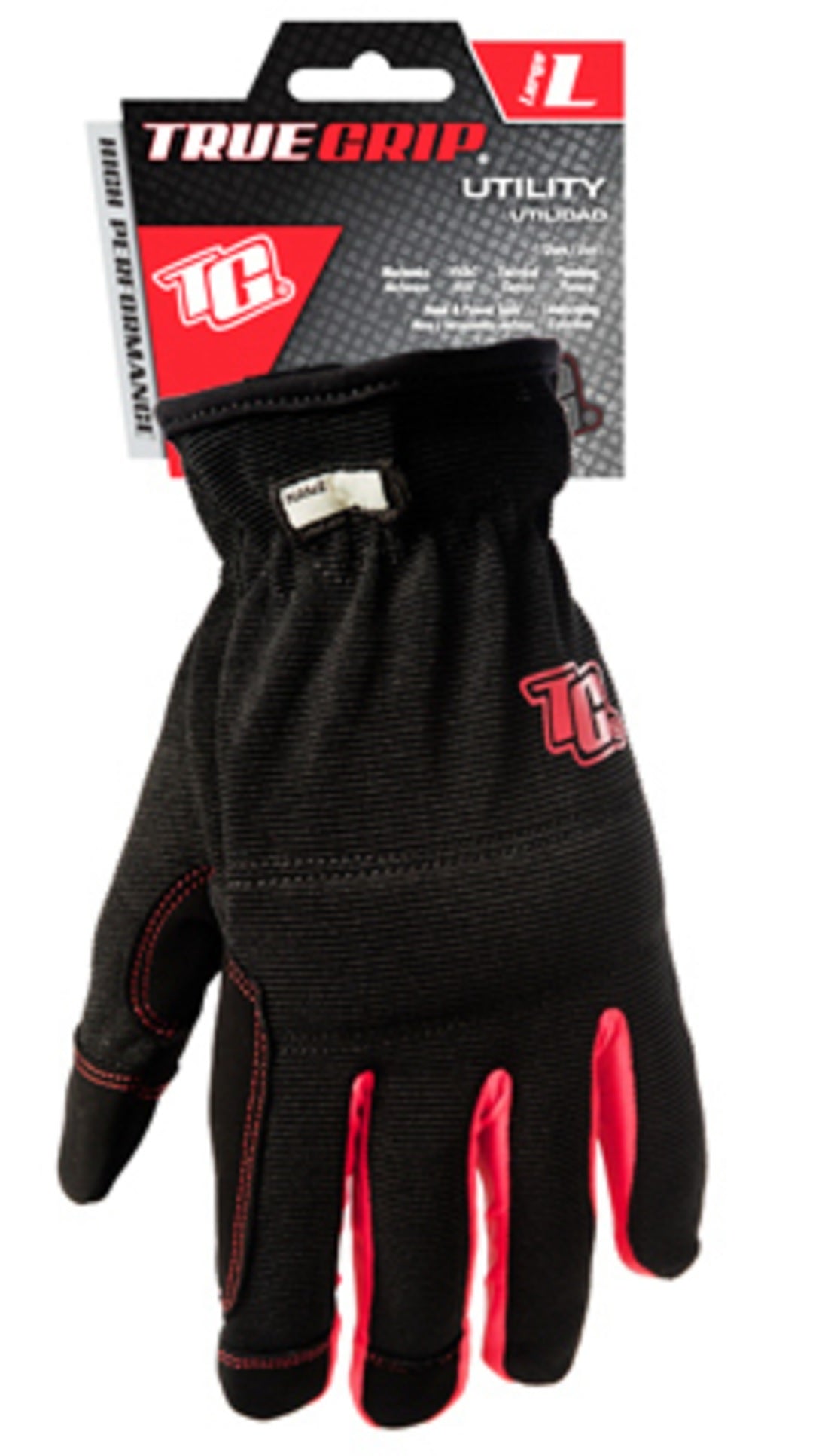 True Grip 90082-23 High Performance Utility Work Glove, Large, Black/Red