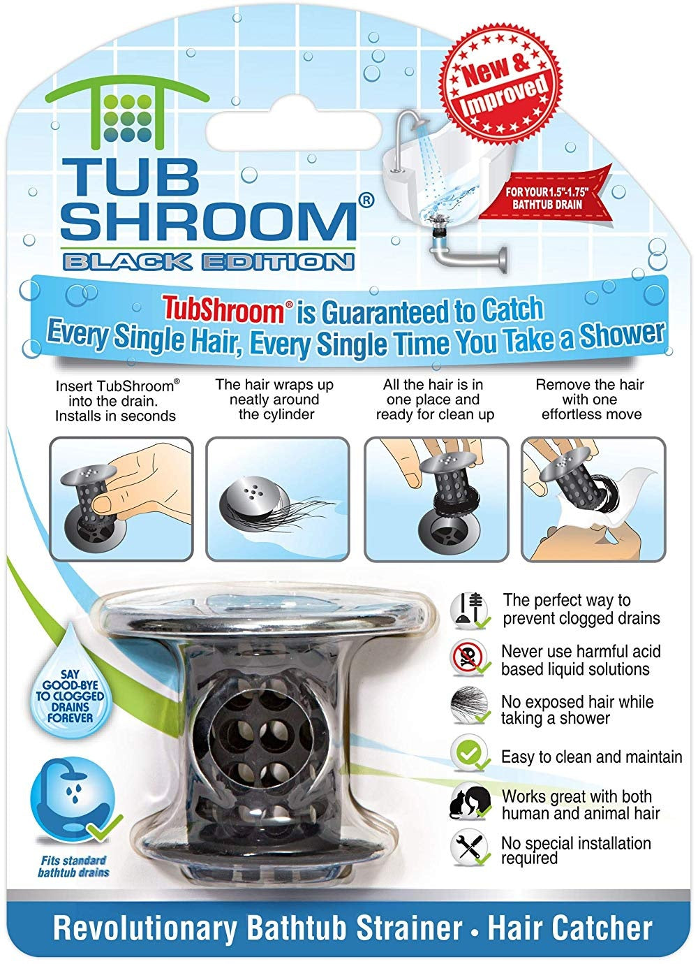 TubShroom TSBLK325 As Seen On TV Bathtub Drain Protector