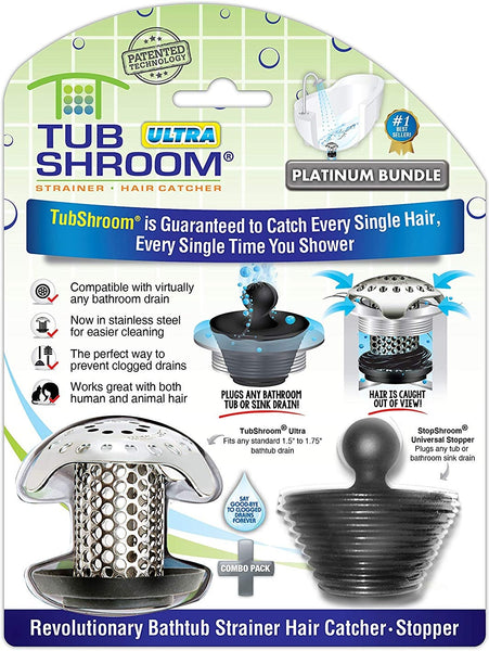 TubShroom TSULT455 Ultra Revolutionary Bath Tub Drain Protector, Stainless Steel