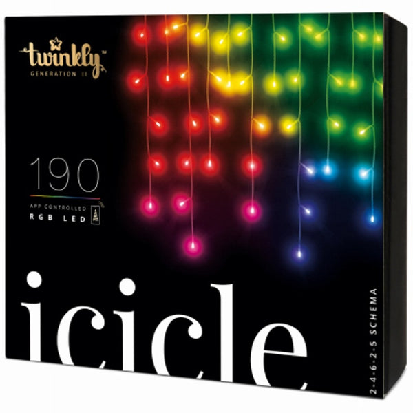 Twinkly TWI190STP-TUS Icicle App-Controlled LED Christmas Lights, Multicolored