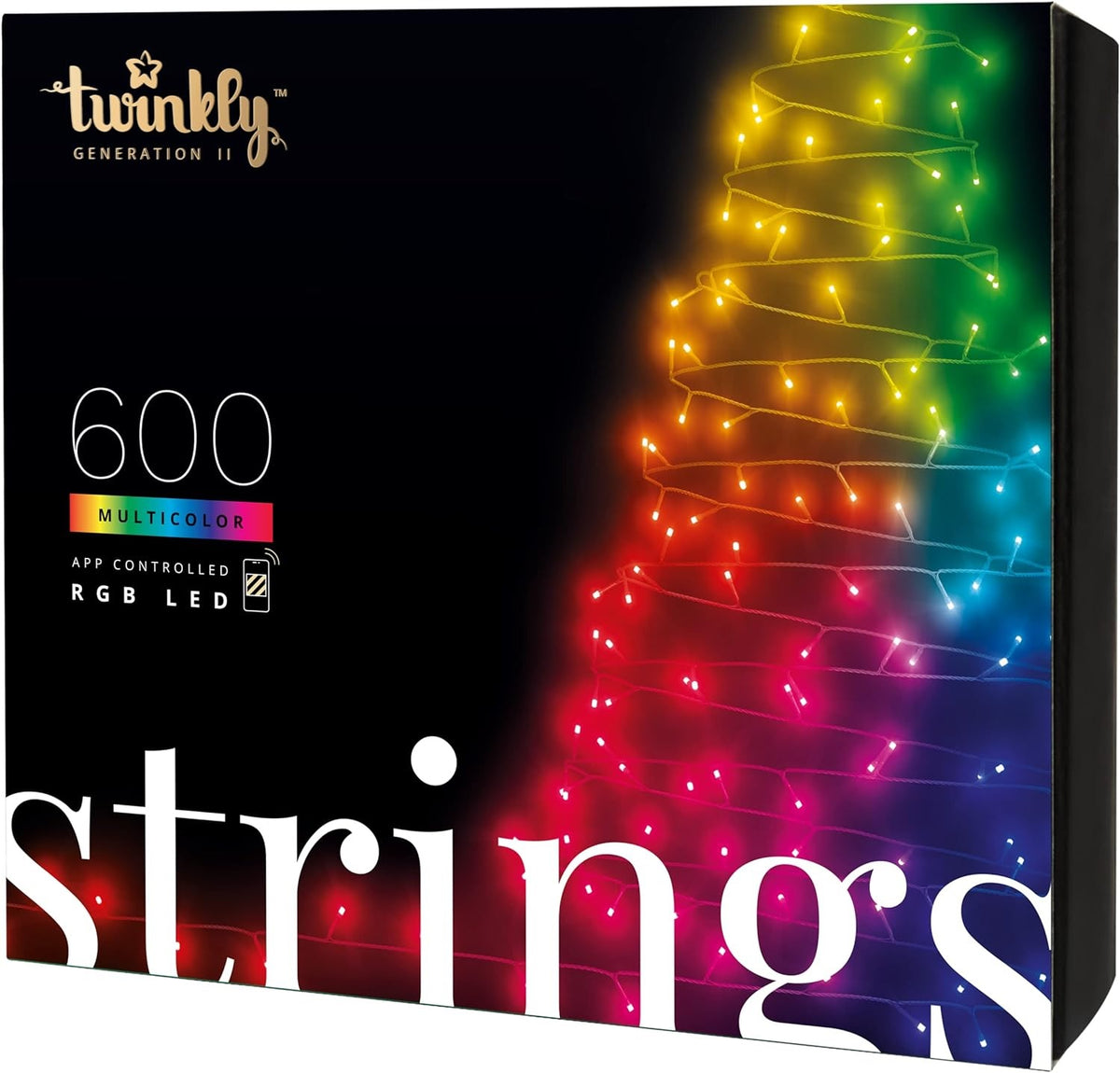 Twinkly TWS600STP-GUS Strings App-Controlled LED Christmas Lights, Multicolored