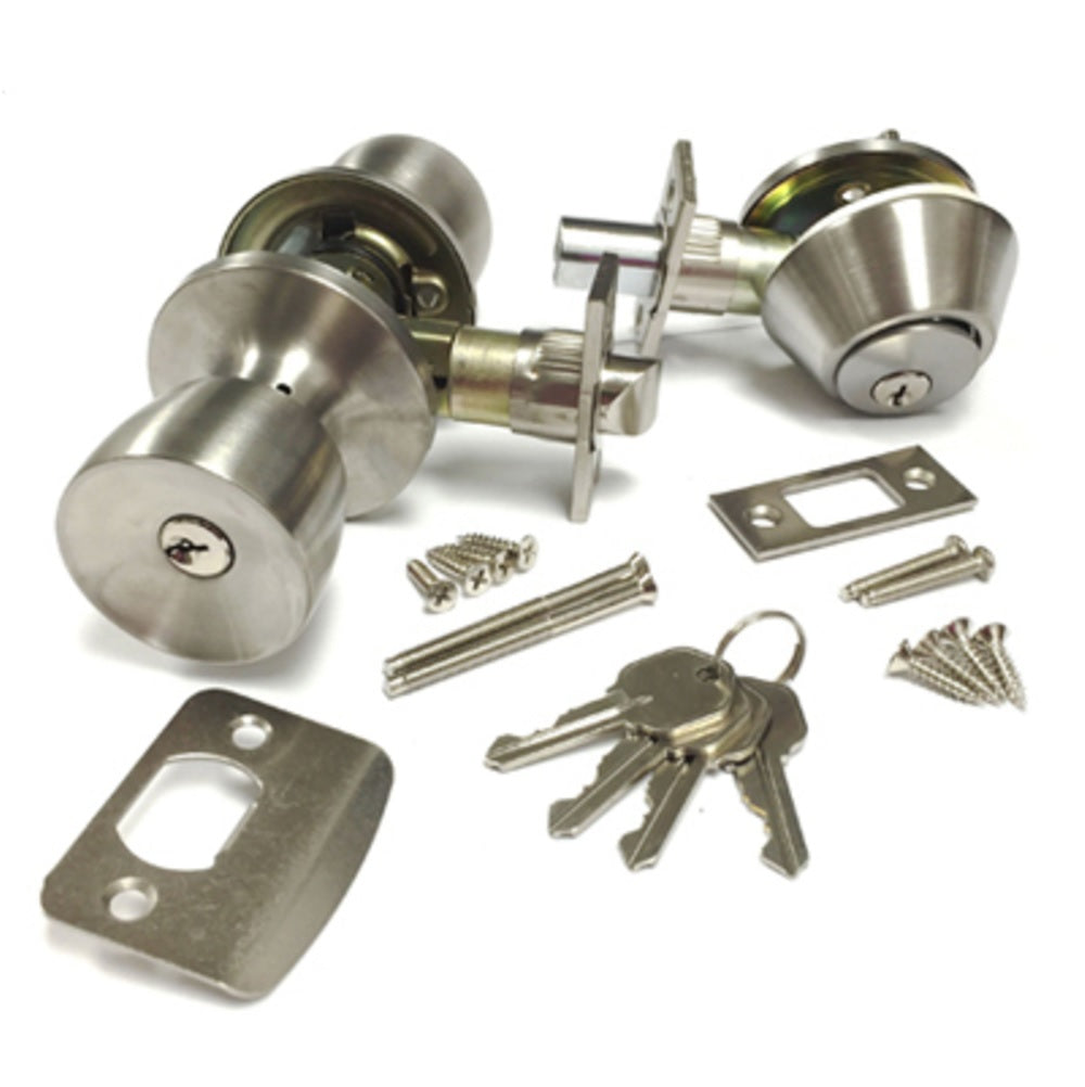 US Hardware D-084SC Knob & Deadbolt Set, Brass
