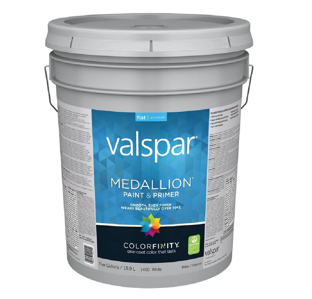 Valspar 1400 Interior Latex Wall Paint, White, 5 Gallon