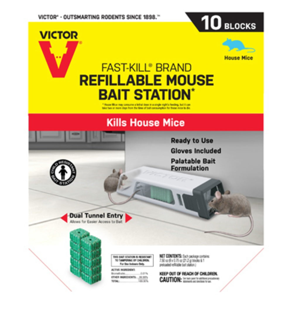 Victor M922 Fast-Kill Refillable Mouse Bait Station, 10 Blocks