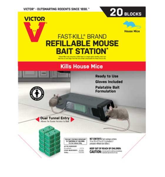 Victor M923 Fast-Kill Refillable Mouse Bait Station, 20 Blocks