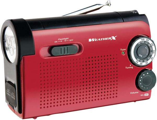 WeatherX WR182R AM/FM Weather Band Radio & LED Flashlight, Red