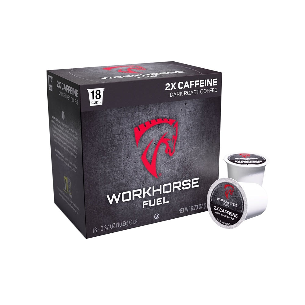 Workhorse Coffee WHC2X18 2X Caffeine Dark Roast Coffee K-Cups, 18 Pack
