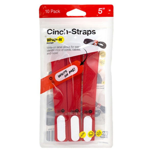 Wrap-It 210-05RE Cinch Strap Storage Straps, Red, 5 Inch