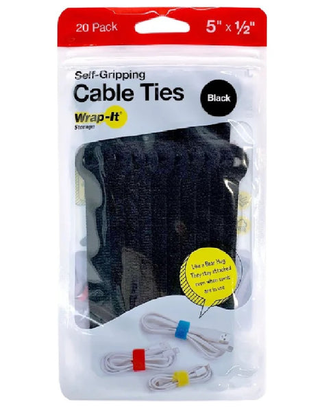 Wrap-It Storage 420-5BL Self-Gripping Cable Ties, Black, 5-Inch