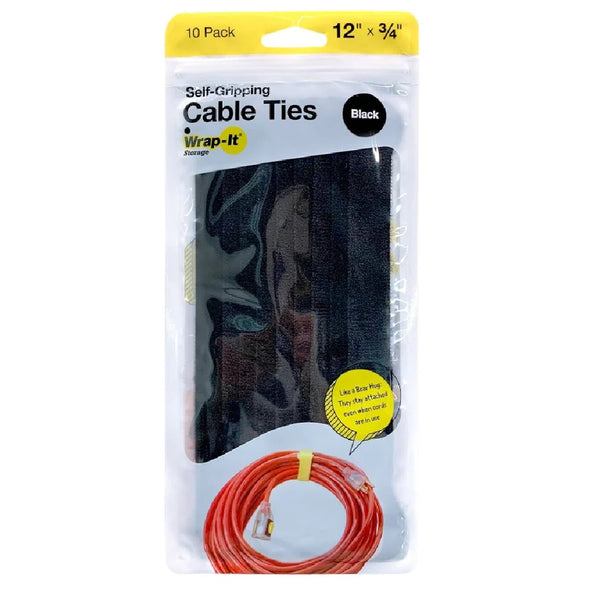 Wrap-It Storage 410-12BL Self-Gripping Cable Ties, Black