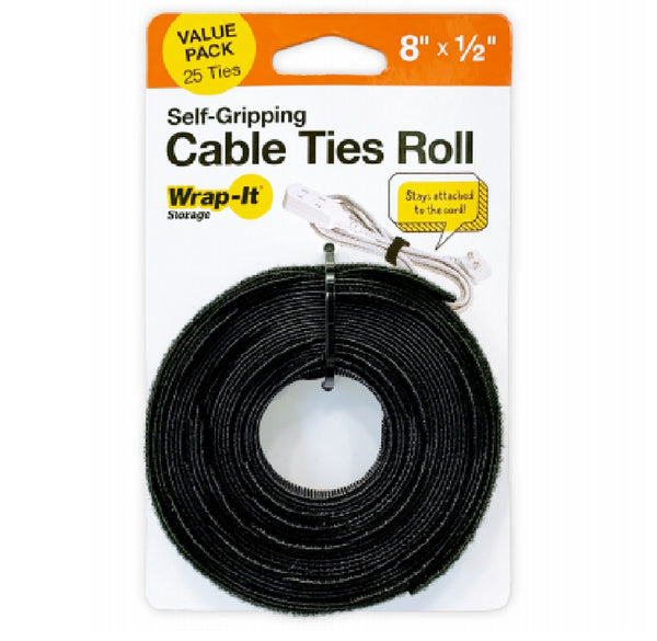 Wrap-It Storage 425-CTR-8BL Self-Gripping Cable Ties, 8 Inch