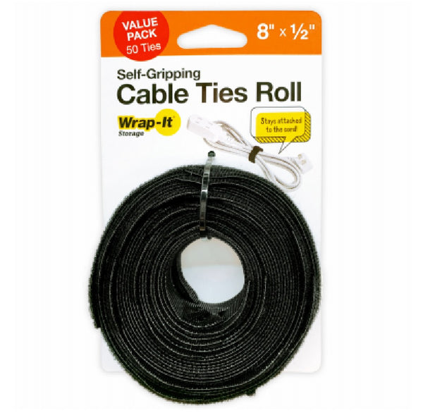 Wrap-It Storage 450-CTR-8BL Self-Gripping Cable Ties Roll, 8 Inch