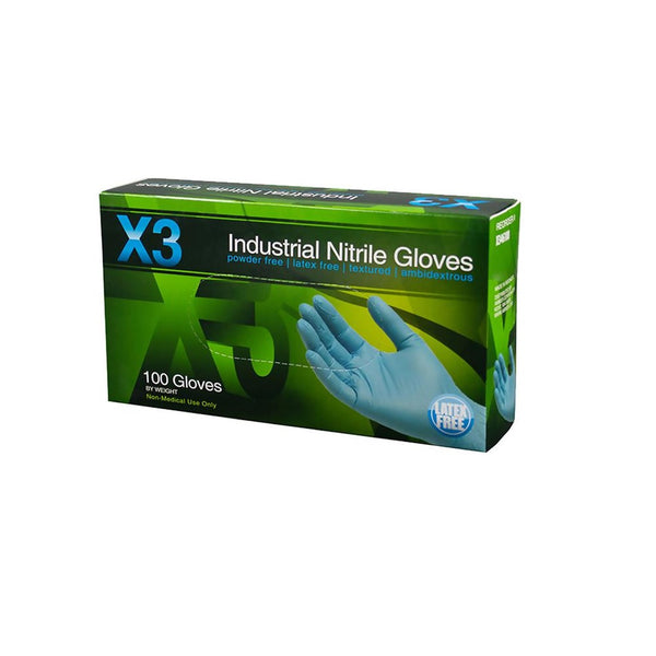 X3 X342100 Industrial Powder-Free Disposable Gloves, Small, Blue