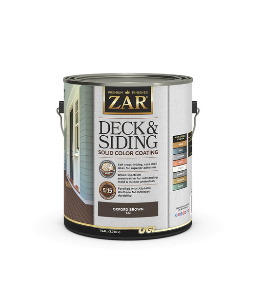 Zar 82213 Deck and Siding Solid Color Coating, Oxford Brown, 1 Gallon