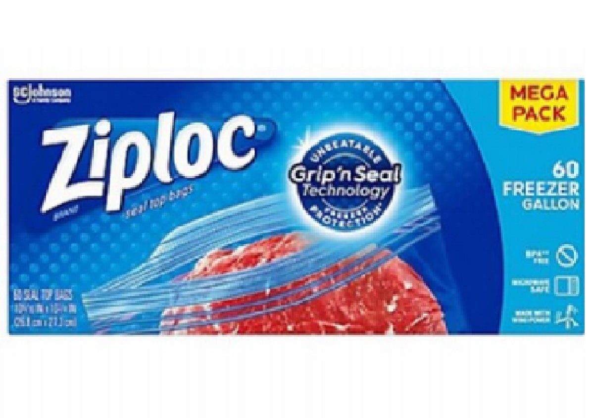 Ziploc 70953 Food Storage Freezer Bags, 60-Count