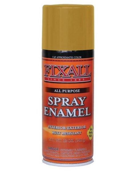 Fixall F1312 Enamel Spray Paint, Liquid, Characteristic, 12 Oz, Aerosol, Yellow