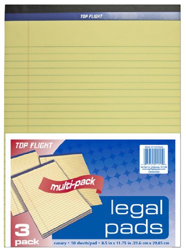 Top Flight 8115/3 Legal Pads 8.5"x11-3/4", Yellow